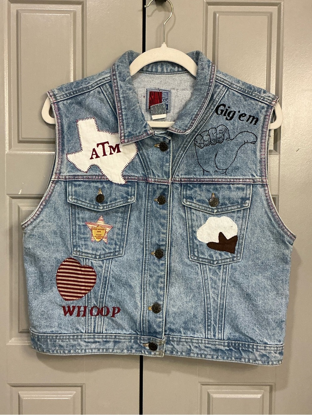 Custom A&M Sunbelt 100% Cotton Vintage Denim Vest Size L - College Gameday Wear
